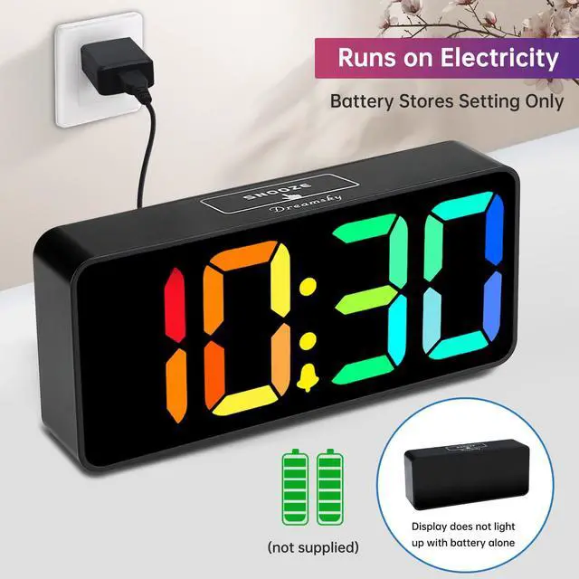 Alt view image 3 of 7 - Large Digital Alarm Clock Big Numbers for Seniors & Visually Impaired, RGB 9 Inches Desk Clock for Bedroom, Dimmable Jumbo Display, USB Ports, Loud Alarm for Heavy Sleepers, Adjustable Volume
