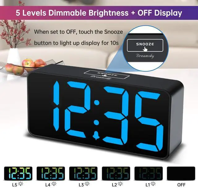 Alt view image 4 of 7 - Large Digital Alarm Clock Big Numbers for Seniors & Visually Impaired, RGB 9 Inches Desk Clock for Bedroom, Dimmable Jumbo Display, USB Ports, Loud Alarm for Heavy Sleepers, Adjustable Volume