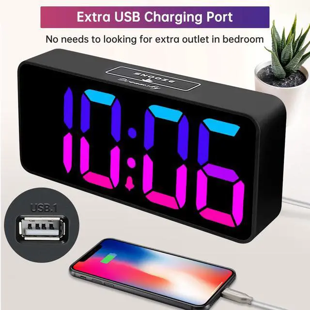 Alt view image 6 of 7 - Large Digital Alarm Clock Big Numbers for Seniors & Visually Impaired, RGB 9 Inches Desk Clock for Bedroom, Dimmable Jumbo Display, USB Ports, Loud Alarm for Heavy Sleepers, Adjustable Volume