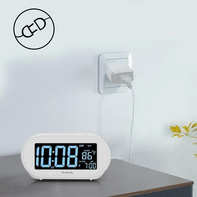 Alt view image 4 of 7 - Alarm Clocks for Bedrooms, Auto Set Digital Desk Clock for Bedside Nightstand, Electric Clock with Dimmable Brightness Dimmer, Auto DST, USB Port, Date, Temperature, Snooze