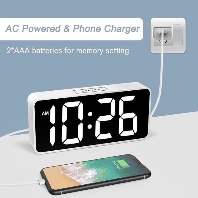 Alt view image 3 of 7 - 7.5 Inches Huge Digital Alarm Clock for Seniors & Visually Impaired, Easy Set, USB Charging Port, 0-100% Dimmer, Snooze, Adjustable Volume, Outlet Powered for Bedroom