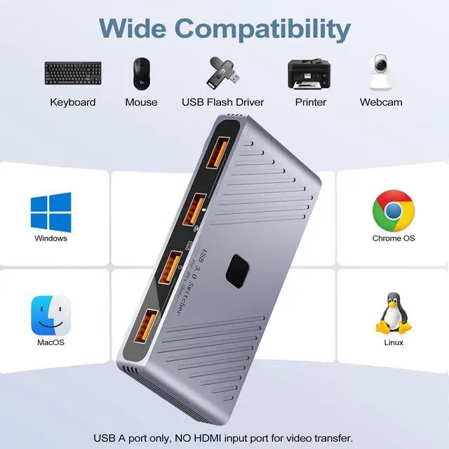 Alt view image 7 of 7 - USB 3.0 Switch, 4 Computers Sharing 4 USB Devices, One-Button Switcher for Keyboard Mouse Printer Scanner, USB Peripheral Sharing Hub for PC Laptop with 2 USB 3.0 Cables, Aluminum Alloy Case