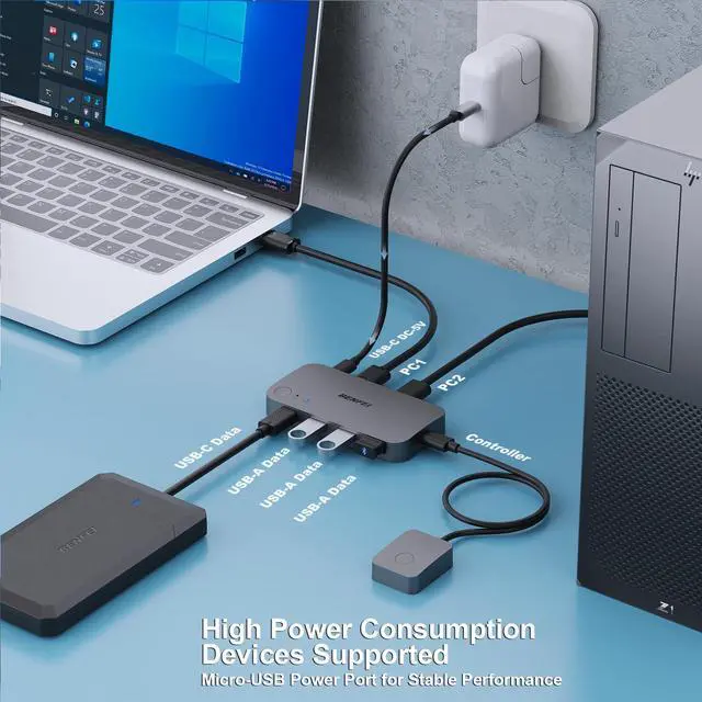 Alt view image 2 of 7 - USB 3.0 Switch, USB Switcher 2 Computers Share 3*USB 3.0 and 1*USB C with Remote Control for PC Mouse Keyboard Printer Scanner, USB KVM Switch Selector Compatible with Windows, Mac, Linux