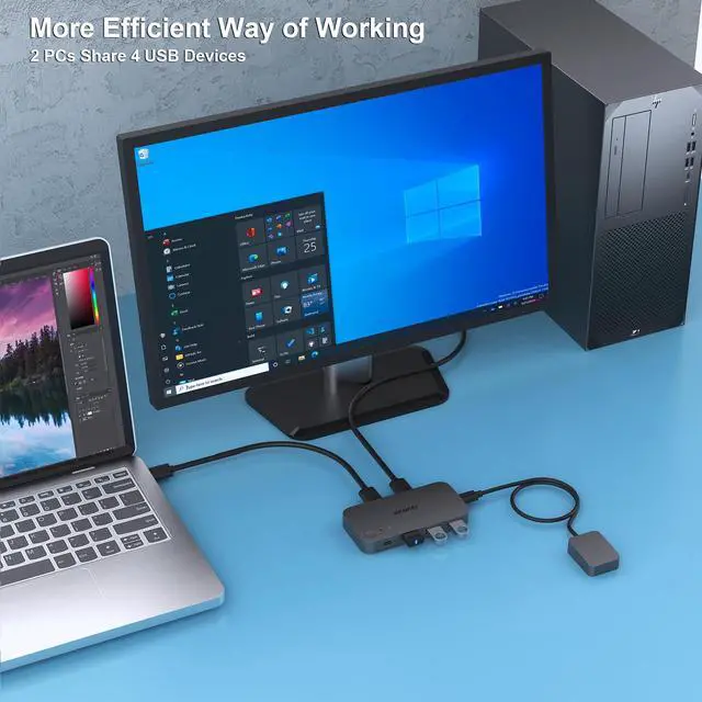 Alt view image 3 of 7 - USB 3.0 Switch, USB Switcher 2 Computers Share 3*USB 3.0 and 1*USB C with Remote Control for PC Mouse Keyboard Printer Scanner, USB KVM Switch Selector Compatible with Windows, Mac, Linux