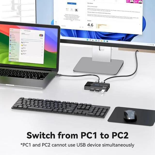 Alt view image 4 of 7 - USB 3.0 Switch 2 Computers Keyboard Mouse Switcher USB A Hub Switches Selector for 2 PC or Laptop Share 3 USB A Ports and 1 USB C Port with Extended Controller