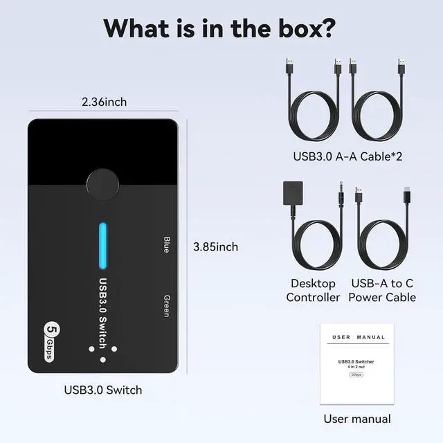 Alt view image 7 of 7 - USB 3.0 Switch 2 Computers Keyboard Mouse Switcher USB A Hub Switches Selector for 2 PC or Laptop Share 3 USB A Ports and 1 USB C Port with Extended Controller