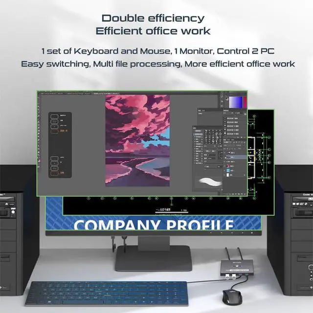 Alt view image 3 of 7 - USB Switcher 2 Computers, USB C Switch 2 Computers Share 4 USB 3.0 Devices, with 1 Desktop Controller, 2 USB 3.0 Cables, 2 USB C Adapter