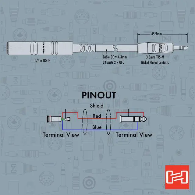 Alt view image 5 of 6 - HXMS-025 Pro Headphone Adaptor Cable, REAN 3.5 mm TRS to 1/4 Inch TRS, 25 Feet