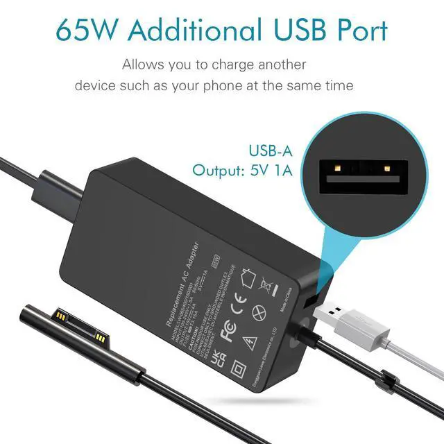Alt view image 3 of 6 - Surface Pro Charger 65W Laptop Charger, Compatible with Microsoft Surface Pro 9/8/7/6/5/4/3/X Surface Go 3/2/1 Surface Laptop 5/4/3/2/1 Surface Book 3/2/1
