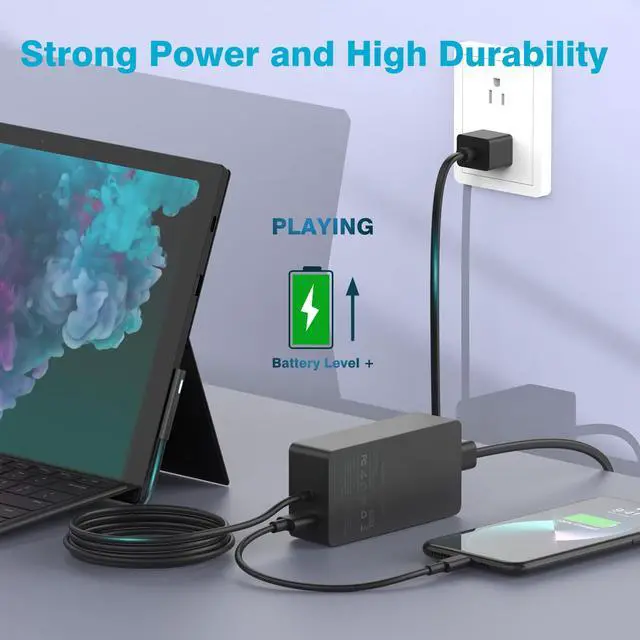Alt view image 3 of 7 - 127W Charger for Microsoft Surface Book 3, Compatible with 102W Surface Book 2, 1, Laptop Studio 2, 1, Power Adapter for Windows Surface Pro/Laptop/Go, 10FT Cable with Powerful Magnetic Plug, LED
