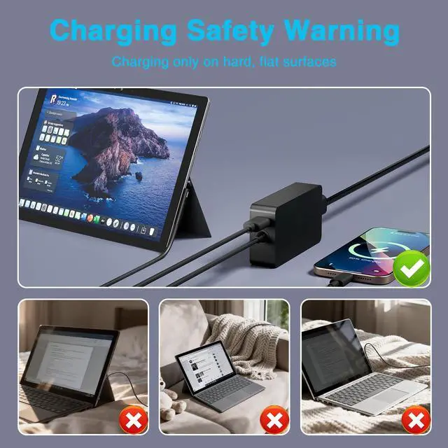 Alt view image 6 of 7 - 127W Charger for Microsoft Surface Book 3, Compatible with 102W Surface Book 2, 1, Laptop Studio 2, 1, Power Adapter for Windows Surface Pro/Laptop/Go, 10FT Cable with Powerful Magnetic Plug, LED