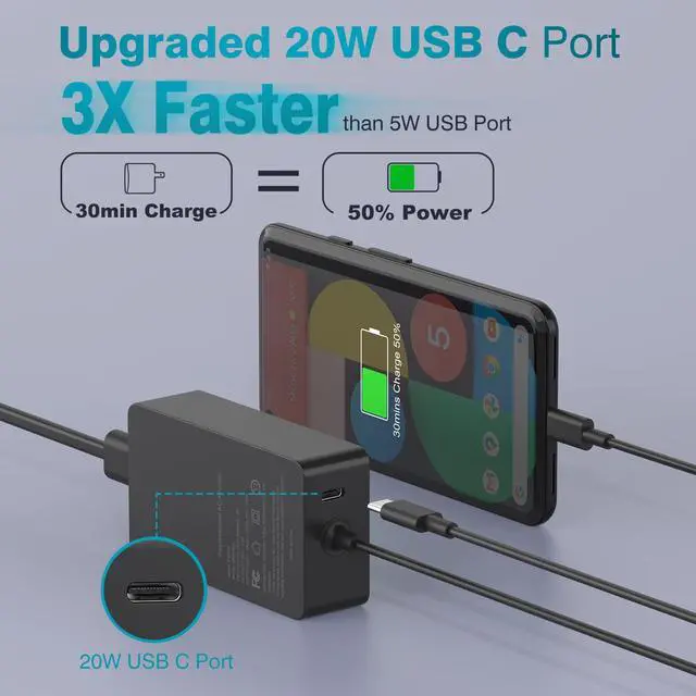 Alt view image 4 of 7 - 65W Laptop Charger Compatible with Microsoft Surface Pro 11, 10, 9, 8, 7+, 7, 6, 5, X, Laptop 7/6/5/4/3/2/1/Studio, Book 3/2/1, Go 4/3/2/1, 10FT