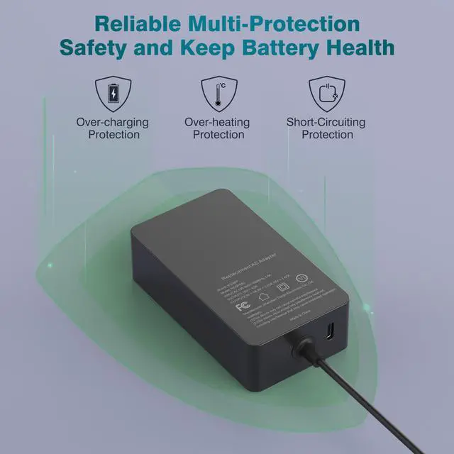 Alt view image 5 of 7 - 65W Laptop Charger Compatible with Microsoft Surface Pro 11, 10, 9, 8, 7+, 7, 6, 5, X, Laptop 7/6/5/4/3/2/1/Studio, Book 3/2/1, Go 4/3/2/1, 10FT