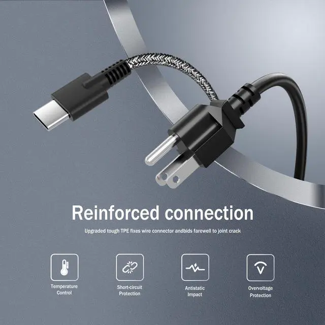 Alt view image 7 of 7 - New Slim 65W USB C Laptop Charger Replacement for HP Laptop Charger Elitebook x360 Pavilion Spectre Chromebook Envy Elite x2 Computer Travel Type C Braided Cable Power Cord Ac Adapter