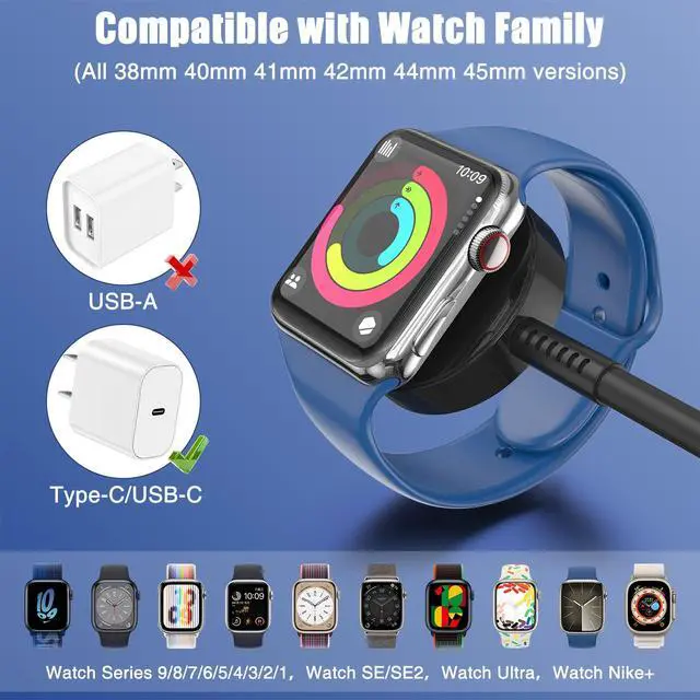 Alt view image 3 of 7 - 1Pack for Apple Watch Charger USB C Magnetic iWatch Charger Cable 1Pack USB to C Fast Charging Cord Compatible with Watch Ultra2 Ultra Series 9 8 7 6 SE SE2 5 4 3 2 1-3.3FT (1.1M) Black