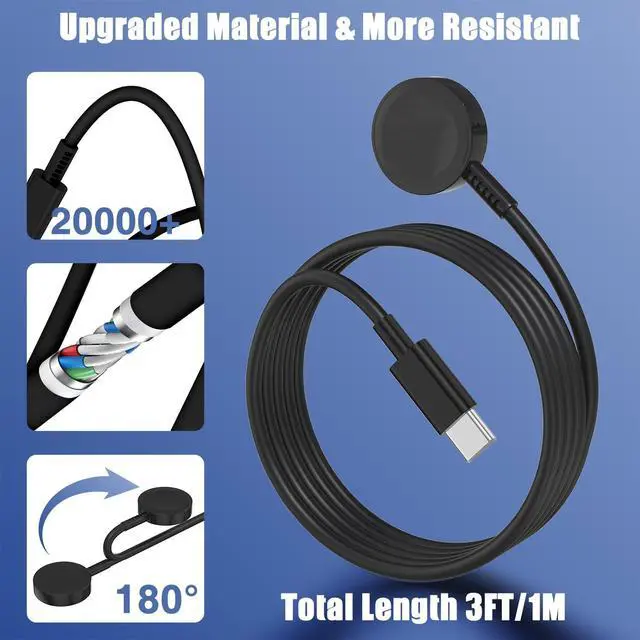 Alt view image 6 of 7 - 1Pack for Apple Watch Charger USB C Magnetic iWatch Charger Cable 1Pack USB to C Fast Charging Cord Compatible with Watch Ultra2 Ultra Series 9 8 7 6 SE SE2 5 4 3 2 1-3.3FT (1.1M) Black