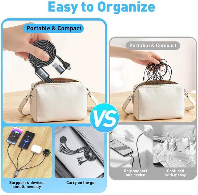 Alt view image 6 of 7 - 100W 4 in 1 Multi Chargers Cable for Samsung Galaxy Watch 8/7 6/5/4/3, Galaxy w-atch Classic 8/7/6/5/4, 10FT Magnetic Samsung Watch and Phone Charger with Data Transfer for iPhone 15/14/13/ Galaxy S25