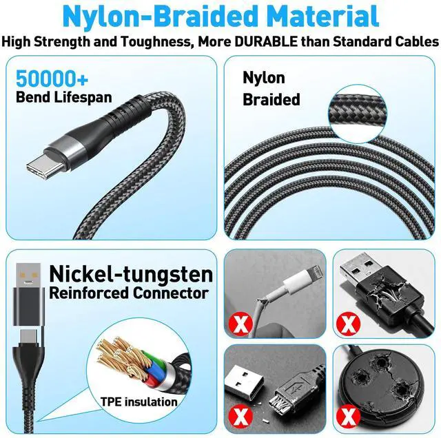 Alt view image 7 of 7 - 100W 4 in 1 Multi Chargers Cable for Samsung Galaxy Watch 8/7 6/5/4/3, Galaxy w-atch Classic 8/7/6/5/4, 10FT Magnetic Samsung Watch and Phone Charger with Data Transfer for iPhone 15/14/13/ Galaxy S25