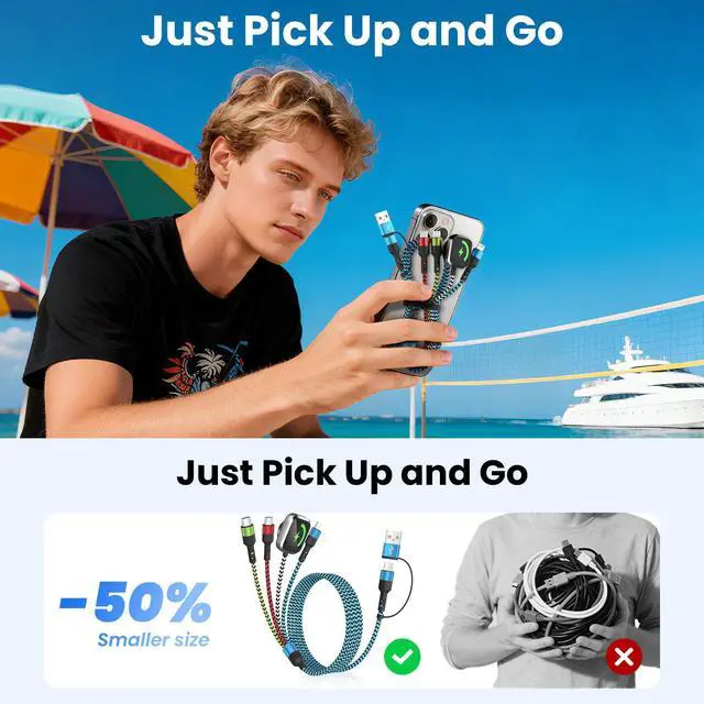 Alt view image 3 of 5 - Travel Essentials,USB A/C 4 in 2 Multi Charging Cable for i Watch Charger/Type C Charger/IP Port,Travel Chargers for Multiple Devices, Portable Designed for iWatch &iPhone 17-12 5FT