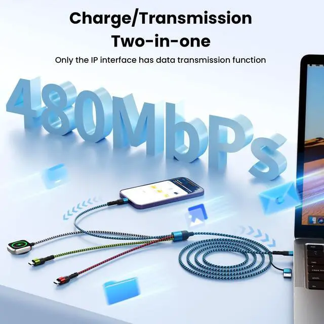 Alt view image 4 of 5 - Travel Essentials,USB A/C 4 in 2 Multi Charging Cable for i Watch Charger/Type C Charger/IP Port,Travel Chargers for Multiple Devices, Portable Designed for iWatch &iPhone 17-12 5FT