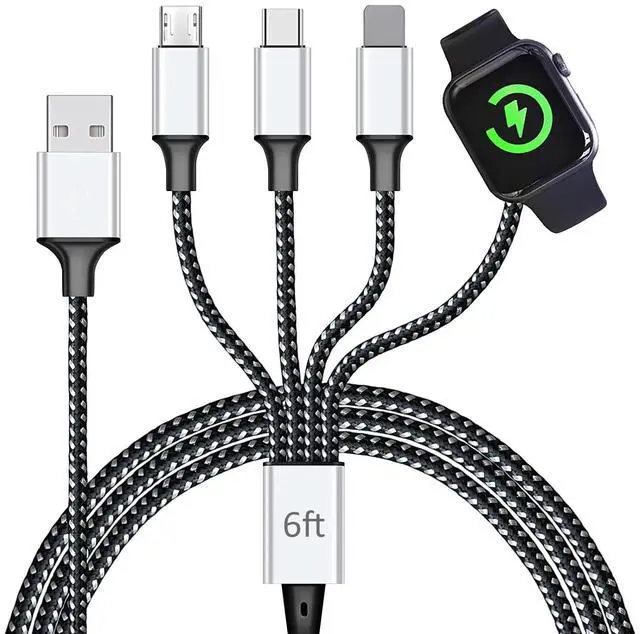 Main image of Multi Charging Cable for Apple Watch Charger (6FT) 4 in 1 Braided Cord for Multiple Devices, USB C/Micro/Multi Charger Compatible with iWatch Series 111, iPhone 17/16/15/14, iPad