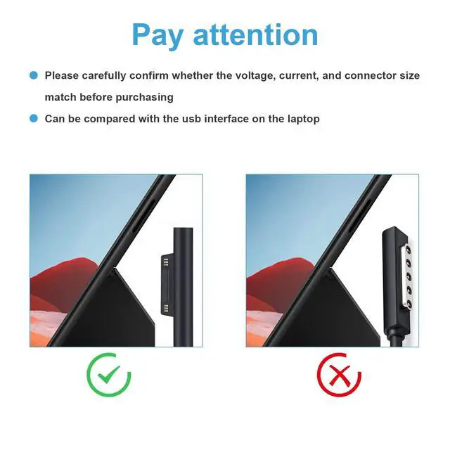 Alt view image 4 of 7 - 102W Microsoft Surface Book Charger, 15V 6.33A Power Supply for Surface Book 3/2/1, Surface Laptop 5/4/3/2, Surface Pro X/9/8/7/6/5th/4/3/2, Surface Go 3/2