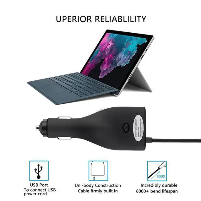 Alt view image 4 of 7 - Surface Car Charger, 42W 12V 2.58A Power Supply for Microsoft Surface Pro 3/Pro 4/Pro 5/Pro 6, Surface Book, Surface Go, Surface Laptop with 5V 2.1A USB Charging Port (5Ft Cord)