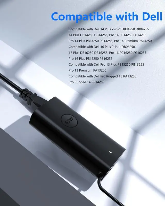Alt view image 5 of 7 - 65W USB C Laptop Charger Compatible with Dell Pro 14 16 Plus, 14 Plus, 16 Plus, Pro 13 Plus, Pro 14, Pro 16, Pro 13 14 Premium, Pro Rugged 13 14 Laptop Power Cord Type C Fast Adapter