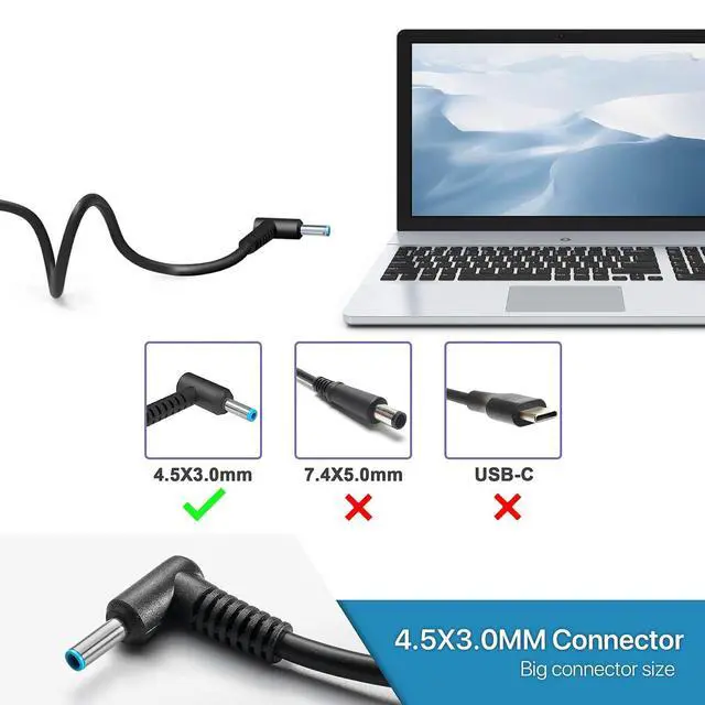 Alt view image 2 of 7 - 65W AC Charger Compatible with HP ProBook 450 G5 G6 G7 G8 G9 G10 ProBook 470 430 G8 440 445 640 650 G2 G3 G4 G5 G6 EliteBook L25298-001 L25298-003 TPN-LA16 19.5V 3.33A Laptop Power Supply Adapter