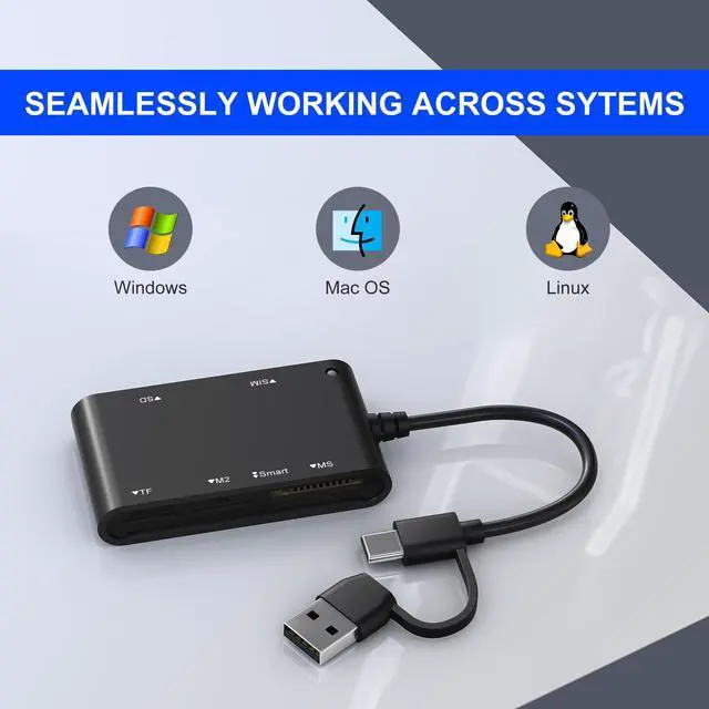 Alt view image 4 of 7 - USB C/A Smart Card Reader and Memory Card Adapter 7 in 2 CAC Reader- Military CAC, SIM, SD/TF/MS Pro Duo/M2/IC/PIV Card Reader for Windows/Mac/Linux, Plug and Play