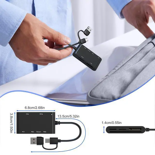 Alt view image 7 of 7 - USB C/A Smart Card Reader and Memory Card Adapter 7 in 2 CAC Reader- Military CAC, SIM, SD/TF/MS Pro Duo/M2/IC/PIV Card Reader for Windows/Mac/Linux, Plug and Play