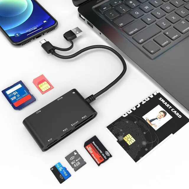 Main image of SIM Card Adapter USB C/A - 7 in 2 CAC Reader Military Smart Card Reader & MS Pro Duo/SD/TF/M2/ID/IC/SIM/PIV Card Reader, Memory Stick Pro Duo Adapter for iPhone16/15/iPad/PC/Laptop/Windows/Linux