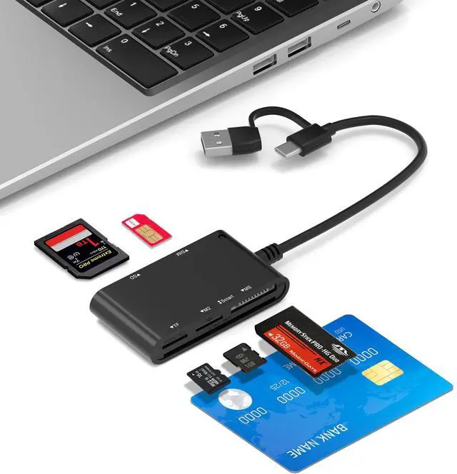 Main image of 7 in 2 SIM Card Reader for Military CAC, SIM, SD/TF/MS Pro Duo/M2/IC/PIV, USB C/A Smart Card Reader for Win/Mac/Linux/Android, SIM Card Adapter Surpport Plug and Play