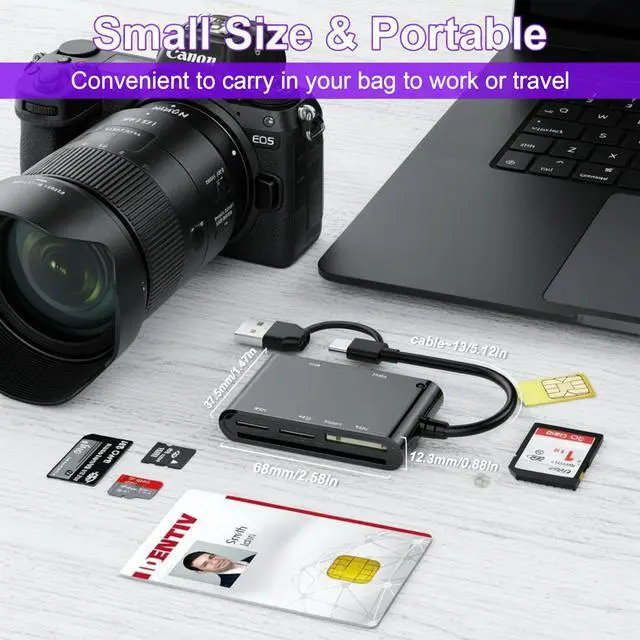 Alt view image 6 of 7 - 7 in 2 SIM Card Reader for Military CAC, SIM, SD/TF/MS Pro Duo/M2/IC/PIV, USB C/A Smart Card Reader for Win/Mac/Linux/Android, SIM Card Adapter Surpport Plug and Play