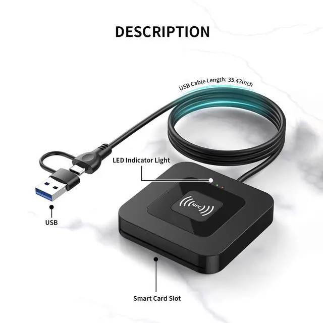 Alt view image 4 of 7 - CAC NFC Smart Card Reader Military, Dual Interface USB DOD Military ID/IC Card Reader with Contactless NFC Tap-to-Read, USB C Adapter Compatible with Windows, Linux, MacOS