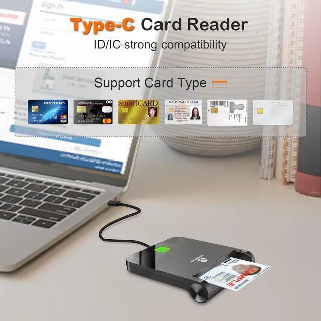 Alt view image 2 of 7 - CAC Reader USB C, CAC Card Reader Military, DOD Military USB Common Access CAC, Compatible with Windows 10/11, Mac OS 10.15 and Linux (Type C)