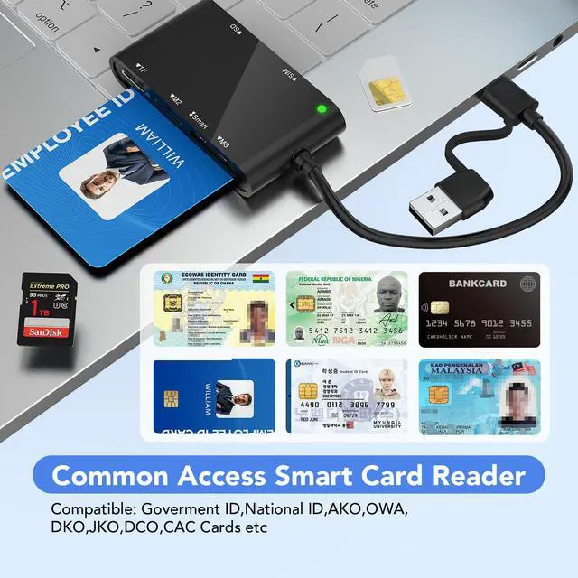 Alt view image 3 of 7 - USB C/USB A SIM Card Reader- 7 in 2 CAC Smart Card Reader Military, MS Pro Duo/SD/TF/M2/ID/IC/PIV/Sim Card Adapter, SIM Card Reader for iPhone 17/16/15/iPad/PC/Laptop/Windows/Linux