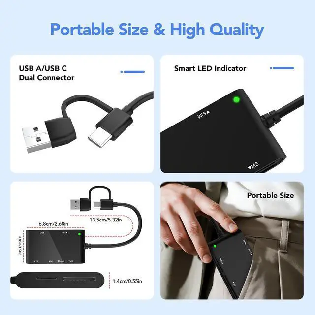 Alt view image 7 of 7 - USB C/USB A SIM Card Reader- 7 in 2 CAC Smart Card Reader Military, MS Pro Duo/SD/TF/M2/ID/IC/PIV/Sim Card Adapter, SIM Card Reader for iPhone 17/16/15/iPad/PC/Laptop/Windows/Linux
