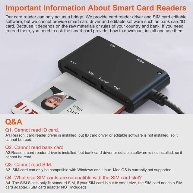Alt view image 6 of 7 - USB C/A SIM Card Adapter Smart Card Reader - 7 in 2 CAC Reader Military & MS Pro Duo/SD/TF/M2/ID/IC/PIV/SIM Card Reader, Memory Stick Pro Duo Adapter CAC Card Reader USB C for Windows, Linux, MacOS
