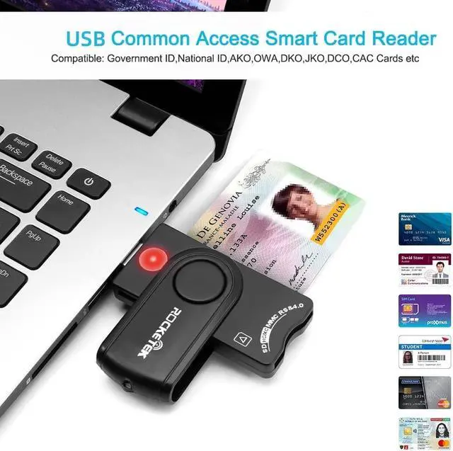Alt view image 3 of 7 - USB Smart Card Reader, Rocketek DOD Military USB Cac Memory Card Reader Compatible with Windows, Linux/Unix, MacOS X - Build In SDHC/SDXC/SD Card Reader and Micro SD Card Reader