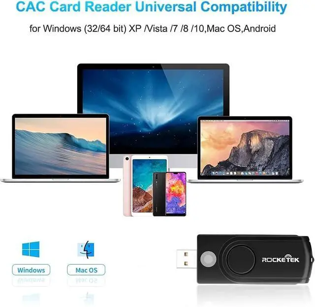 Alt view image 5 of 7 - USB Smart Card Reader, Rocketek DOD Military USB Cac Memory Card Reader Compatible with Windows, Linux/Unix, MacOS X - Build In SDHC/SDXC/SD Card Reader and Micro SD Card Reader