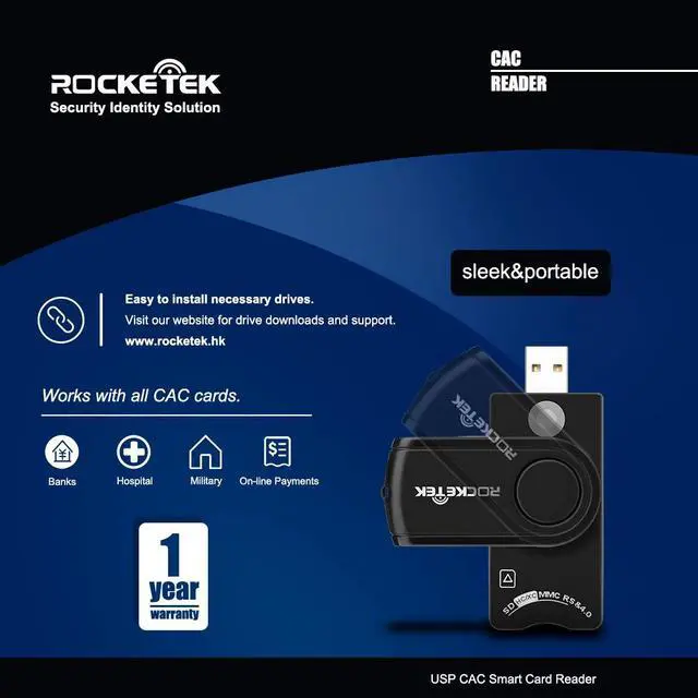 Alt view image 6 of 7 - USB Smart Card Reader, Rocketek DOD Military USB Cac Memory Card Reader Compatible with Windows, Linux/Unix, MacOS X - Build In SDHC/SDXC/SD Card Reader and Micro SD Card Reader