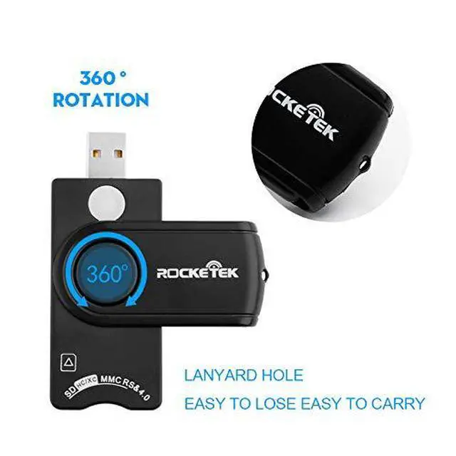 Alt view image 7 of 7 - USB Smart Card Reader, Rocketek DOD Military USB Cac Memory Card Reader Compatible with Windows, Linux/Unix, MacOS X - Build In SDHC/SDXC/SD Card Reader and Micro SD Card Reader