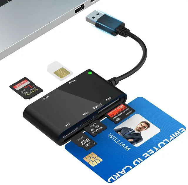 Main image of SIM Card Reader for Computer- 7 in 1 CAC Smart Card Reader Military, MS Pro Duo/SD/TF/M2/ID/IC/PIV/Sim Card Adapter, SIM Card Adapter for PC/Laptop/Windows/Linux/MacOS