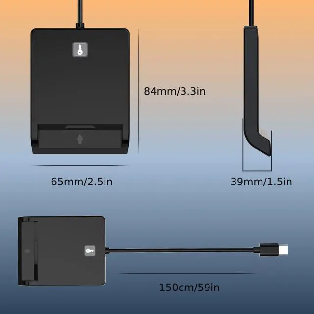 Alt view image 2 of 7 - Contact Smart Card CAC Reader USB C & A, DOD Military USB Common Access CAC Reader Military, Compatible with Windows, Mac OS, Linux, CCID ISO7816, Rohs, CE Certified