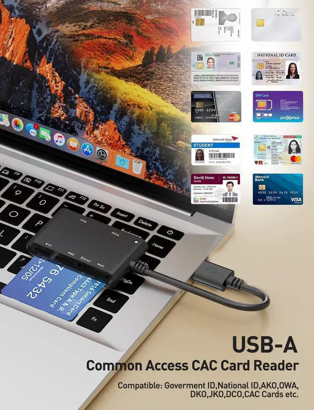 Alt view image 3 of 7 - SIM Card Adapter for Computer - 7 in 1 CAC Smart Card Reader Military, MS Pro Duo/SD/TF/M2/ID/IC/PIV/SIM Card Reader, Memory Stick Pro Duo Adapter SIM Card Reader for Computer,PC,Windows,Linux,MacOS