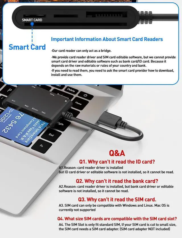 Alt view image 6 of 7 - SIM Card Adapter for Computer - 7 in 1 CAC Smart Card Reader Military, MS Pro Duo/SD/TF/M2/ID/IC/PIV/SIM Card Reader, Memory Stick Pro Duo Adapter SIM Card Reader for Computer,PC,Windows,Linux,MacOS