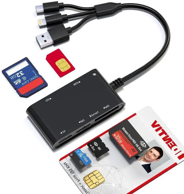 Main image of SIM Card Adapter for Computer/Laptop - SD/TF/M2/MMC/Memory Stick Pro Duo Adapter for iPhone/USB C/A, 7in3 SIM Reader & CAC Reader & Memory Card Reader, Lightning Port Does Not for SIM/Smart/CAC Card