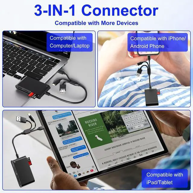 Alt view image 5 of 7 - SIM Card Adapter for Computer/Laptop - SD/TF/M2/MMC/Memory Stick Pro Duo Adapter for iPhone/USB C/A, 7in3 SIM Reader & CAC Reader & Memory Card Reader, Lightning Port Does Not for SIM/Smart/CAC Card