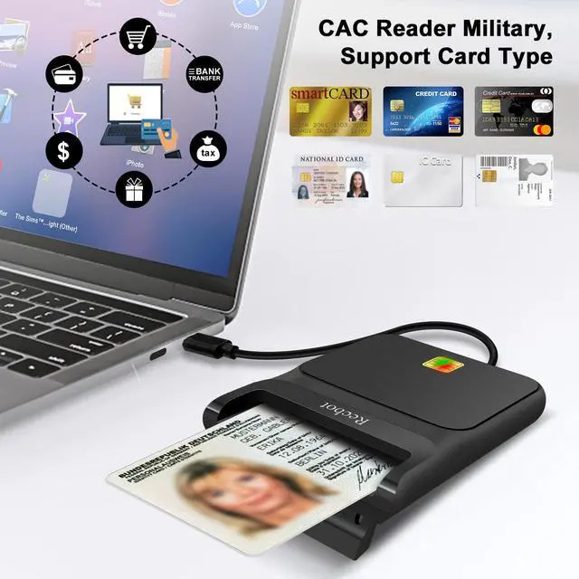 Alt view image 3 of 7 - CAC Reader USB C, CAC Reader Military USB C, Smart Card Reader Common Access CAC Card Reader Military, Compatible with Windows, Mac OS and Linux